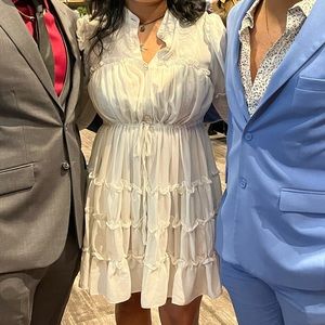 White Button Down Long Sleeve Casual Dresses V Neck Short Dress